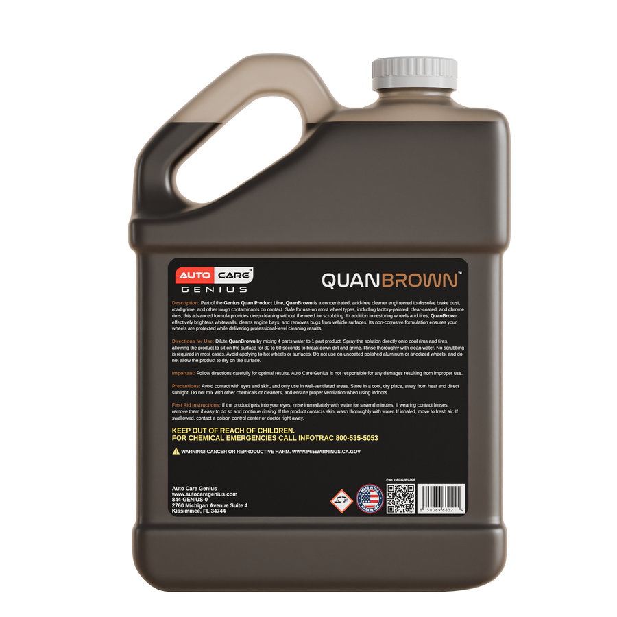 Quan Brown back label with directions and cautions