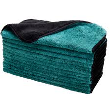 Dual-Faced Deluxe Microfiber Polishing Towel 820 GSM, 16"x16", Black & Green / Black Trim (